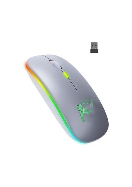 Şarjlı Kablosuz Mouse Sessiz 2.4 Ghz USB Wireless 800-1200-1600 Ayarlanabilir Dpi LED Işıklı Slient