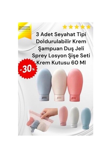 3 Adet Seyahat Tipi Doldurulabilir Krem Sprey Şişe Seti 60 ml