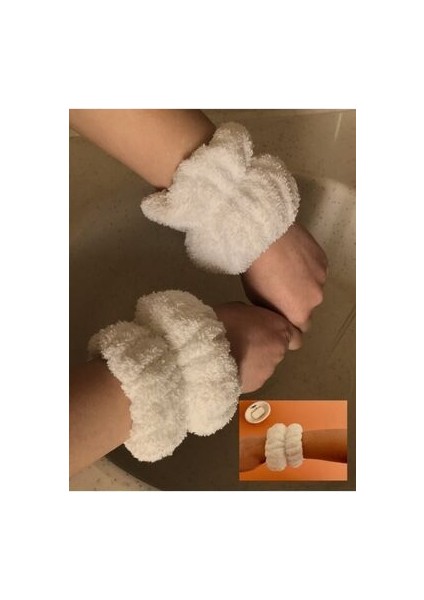 Havlu Bileklik Yıkama Kol Bandı Çift Spa Bileklik Beyaz
