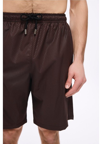 Dokulu Kumaş Kahverengi Erkek Kısa Havuz ve Deniz Şortu 5032 fiyatları