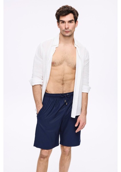 Dokulu Kumaş Lacivert Erkek Kısa Havuz ve Deniz Şortu 5032