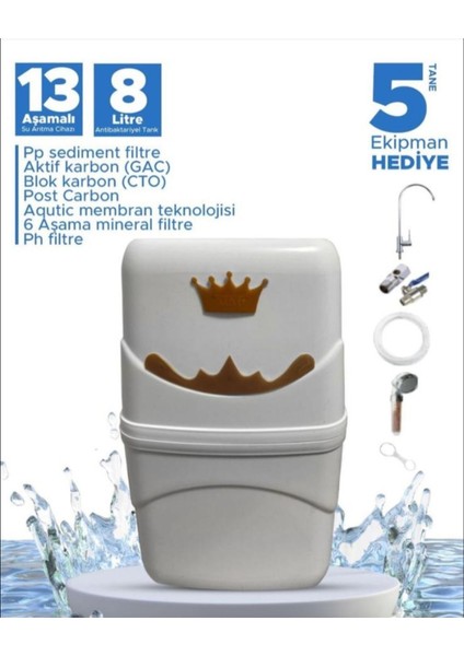 Waterking Ro Lg Chem 80 Gpt Membran Teknolojisi Mineral Dengeleyici 6 Filtre 11 Aşamalı Su Aritma Sistemi