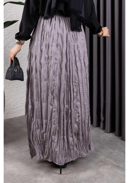 Kırışık Kumaş Etek Gümüş fırsatları