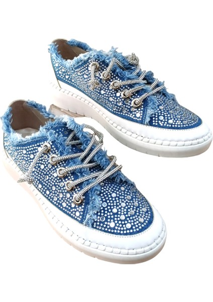 Aria 2410 Kadın Taşlı Kot Sneaker Ayakkabı Lacivert