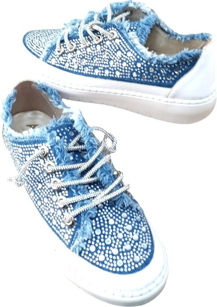 Aria 2410 Kadın Taşlı Kot Sneaker Ayakkabı Lacivert modelleri