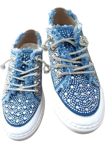 Aria 2410 Kadın Taşlı Kot Sneaker Ayakkabı Lacivert fırsatları