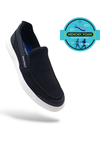 K1182 Memory Foam Erkek Tekstil Siyah Bağcıksız Loafer Ayakkabı