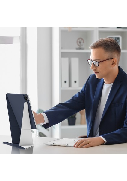 iPad Air 11 2025 M3 Kılıf Katlanabilir Magnetik Standlı Amazingthing Matte Pro Mag Folio Mavi modelleri