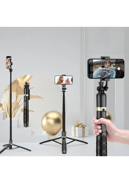 Uzaktan Kumandalı 153 cm Alüminyum Tripod ve Selfie Çubuğu Telefon, Kamera, Işık ve Gopro Uyumlu