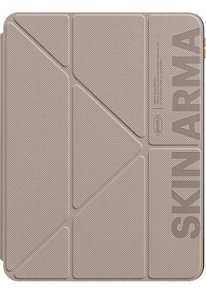 iPad Air 11 2025 M3 Kılıf Skinarma Kabartma Baskı 360 Tam Koruma Arkası Şeffaf Standlı Gamma Gold