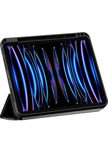 iPad 11.nesil 2025 Kılıf Wiwu 360 Derece Dönebilen Standlı Magnetik Koruyucu Tablet Kılıfı Siyah