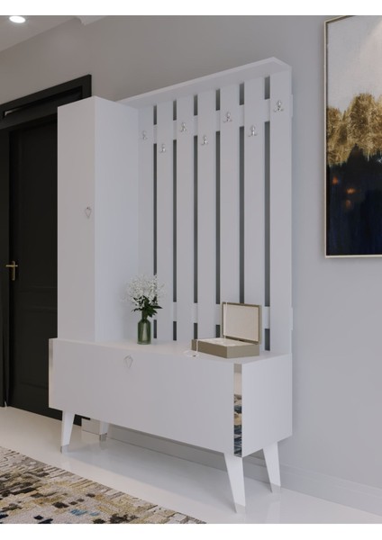 Festival Portmanto - Ayakkabılık SP1001-1 Silver Parlak Beyaz Minifiks Bağlantılı