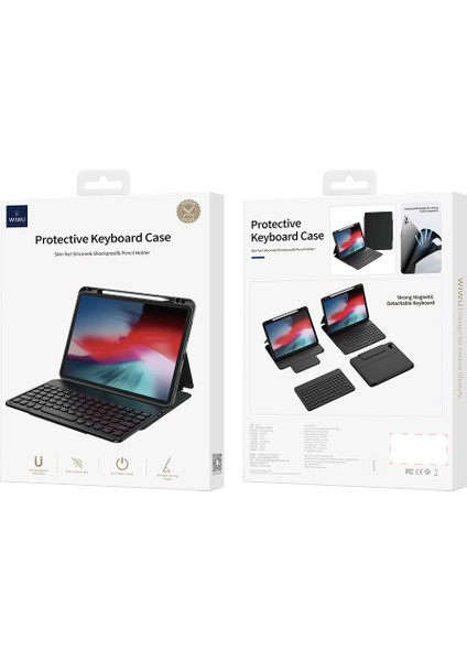 iPad 11.nesil 2025 Kılıf Wiwu Protective Gizli Kalem Bölmeli Klavyeli Siyah