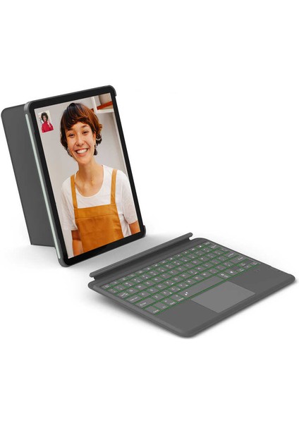 iPad Air 11 2025 M3 Kılıf Wiwu Combo LED Işıklı Magnetik Standlı Klavyeli Gri