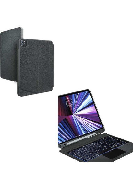 iPad Air 11 2025 M3 Kılıf Wiwu Mag Touch Touchpad Özellikli Klavyeli Kılıf Standlı Siyah