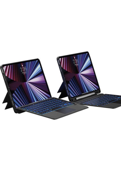 iPad Air 11 2025 M3 Kılıf Wiwu Mag Touch Touchpad Özellikli Klavyeli Kılıf Standlı Siyah