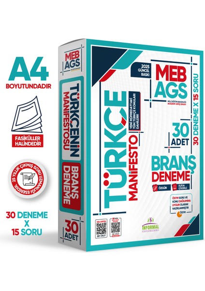 2025 Meb Ags Türkçe Manifesto Branş Deneme Paketi (30X15) 30LU Fasikül Seti Özgün Dijital Çözümlü