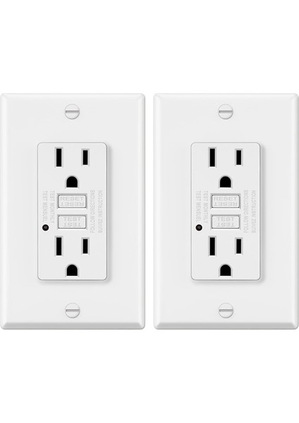 15 Amper Gfcı Çıkışı, LED Göstergeli Dekoratif Gfı Çıkışı, Toprak Kaçak Akım Devre Kesici, 2 Adet Abd Fişi (Yurt Dışından)