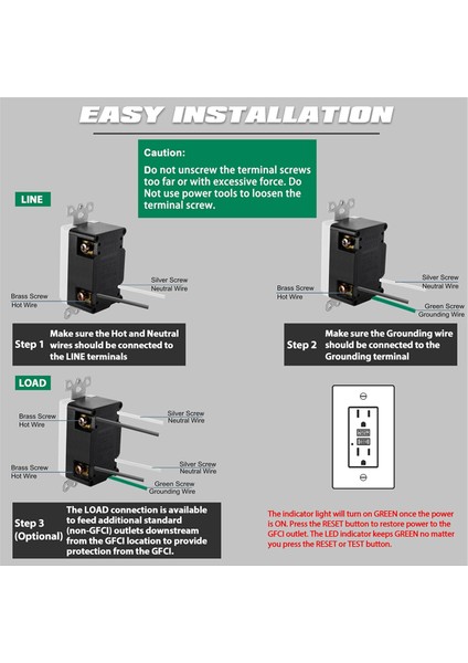 15 Amper Gfcı Çıkışı, LED Göstergeli Dekoratif Gfı Çıkışı, Toprak Kaçak Akım Devre Kesici, 2 Adet Abd Fişi (Yurt Dışından) fırsatları