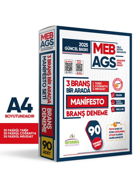 İNFORMAL YAYINLARI 2026 MEB AGS TARİH-COĞRAFYA-MEVZUAT Manifesto 90 Adet Branş Deneme (3x30) Fasikül SETİ Çözümlü modelleri