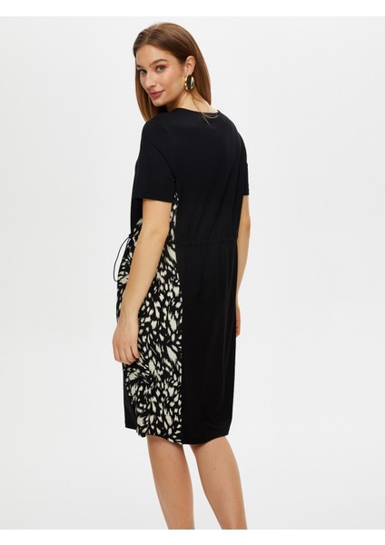 Yanları Desenli Dokuma Garnili Beli Tünelli Örme Elbise S25ELB009 modelleri