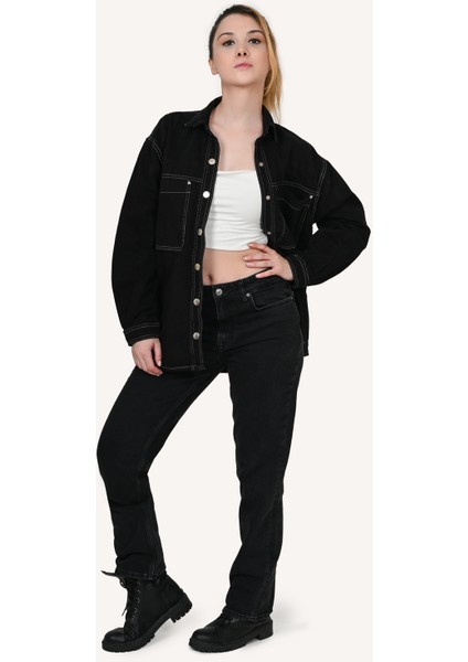 Kadın Yüksek Bel Slim Fit Siyah Kot Pantolon