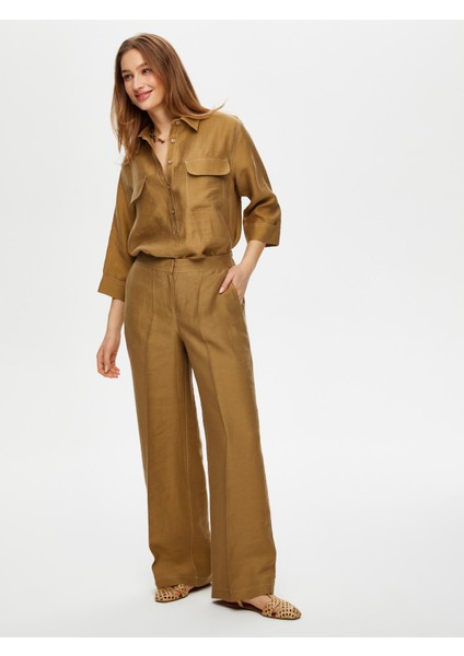 Wide Leg Fit Ütü Izli Tensel Keten Pantolon S25PNT018