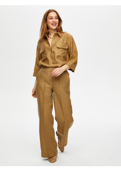 Wide Leg Fit Ütü Izli Tensel Keten Pantolon S25PNT018