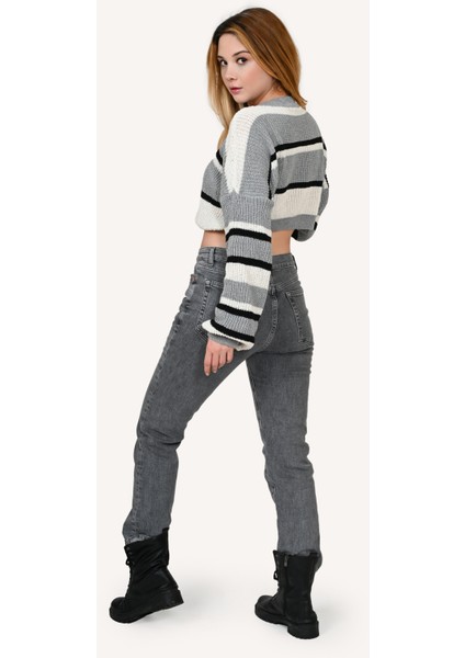 Kadın Yüksek Bel Slim Fit Gri Kot Pantolon fırsatları