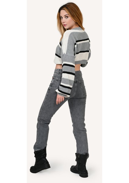 Kadın Yüksek Bel Slim Fit Gri Kot Pantolon indirimleri