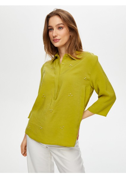 Yarım Patlı Taş Detaylı 3/4 Kol Modallı Bluz S25BLZ013 fiyatları