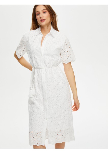 Kemer Detaylı Brode Nakışlı Gömlek Elbise S25ELB023