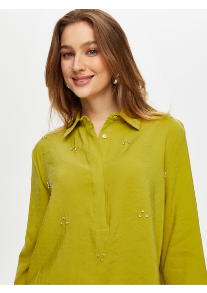 Yarım Patlı Taş Detaylı 3/4 Kol Modallı Bluz S25BLZ013 fırsatları