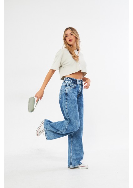 Koyu Mavi Yüksek Bel Wide Leg Geniş Paça Jean indirimleri