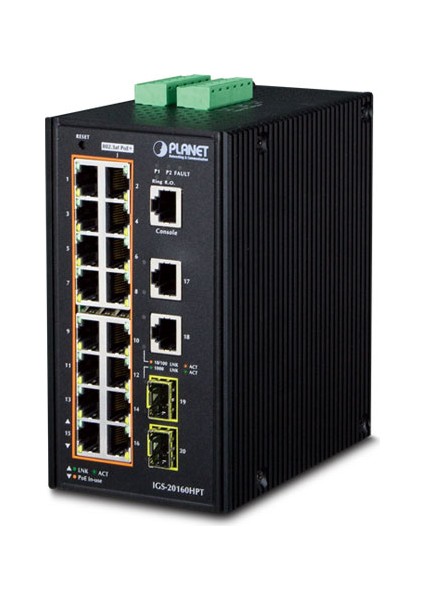 PL-IGS-20160HPT 16 Port Gigabit Poe+ 2 Port Gigabit 2 Port Sfp 320W Poe Endüstriyel Switch