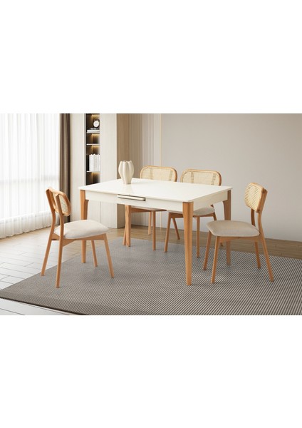 Zrf Ahşap Salon Yemek Masa Sandalye Takımı 4 Paris Sandalyeli Ortadan Açılır 80 x 130
