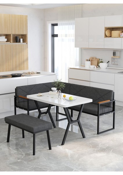 Src Serisi Mutfak, Balkon Köşe Takımı, 70 x 110 cm Beyaz Masalı - Antrasit