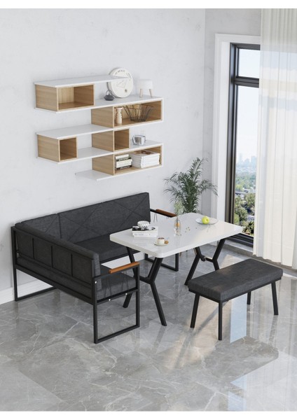 Src Serisi Mutfak, Balkon Köşe Takımı, 70 x 110 cm Beyaz Masalı - Antrasit