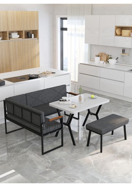 Src Serisi Mutfak, Balkon Köşe Takımı, 70 x 110 cm Beyaz Masalı - Antrasit