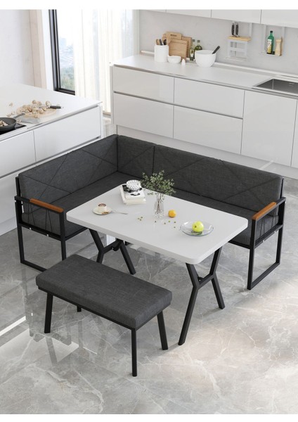 Src Serisi Mutfak, Balkon Köşe Takımı, 70 x 110 cm Beyaz Masalı - Antrasit