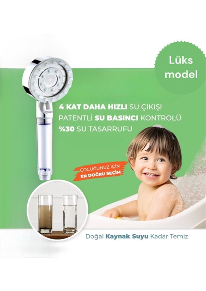 2 Adet Yedek Filtreli Su Tasarruflu Kireç Önleyici Beyaz Masajlı Duş Başlığı
