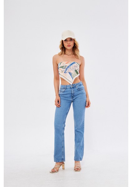 Kadin Snow Kot Rengi Orta Bel Denim Pantolon