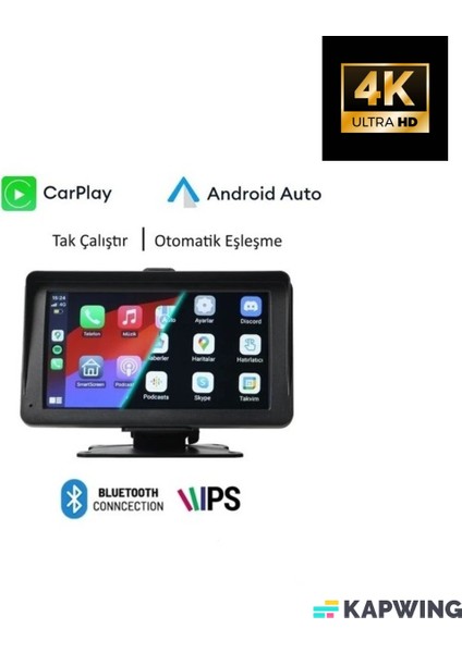 Premium MB-260 7 Inç 4K Carplay ve Android Uyumlu Yeni Nesil Ön - Arka Kamera