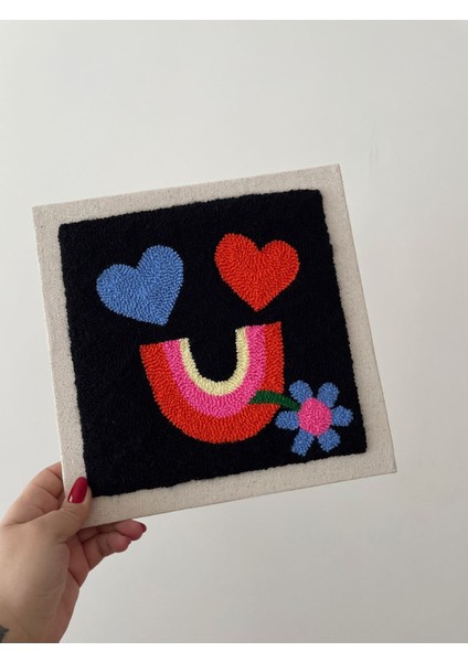 Punch Nakış Işlemeli, Mdf Kapama, Kalp Surat Çiçekli Desenli Duvar Panosu/ Çerçevesi/tablosu, 25X25