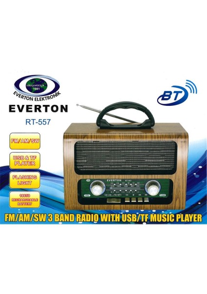 RT-557 Bluetooth Fm-Usb-Tf-Aux Şarjlı Nostaljik Radyo