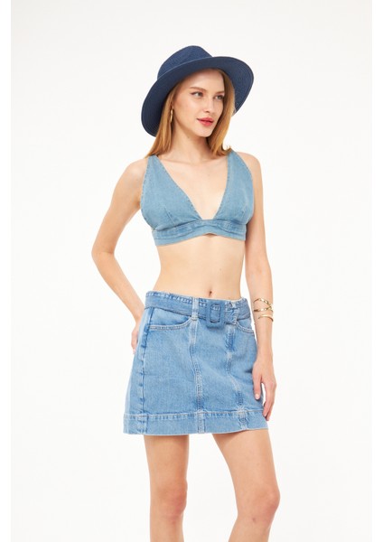Cepli Kadın Mini Jean Etek modelleri