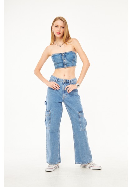 Bol Kesim Kadın Denim Kargo Pantolon fırsatları
