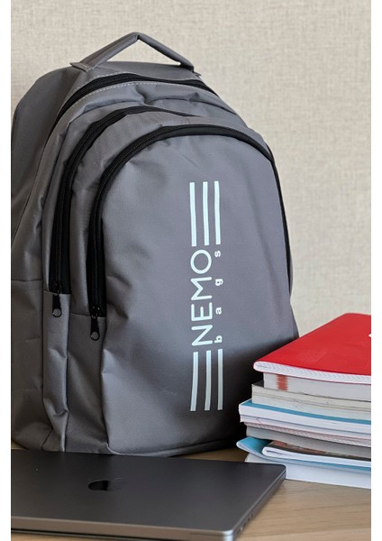 Nemo Bags Gri Sırt Çantası Büyük Boy Okul Spor Çantası, 16,9 Inç, 45X30X15CM 24 Lt