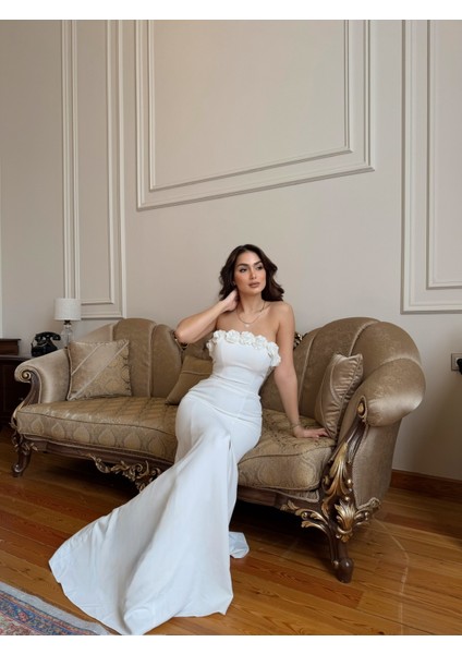 Leysa Straplez Yaka Çicek Detay Abiye 4695 modelleri