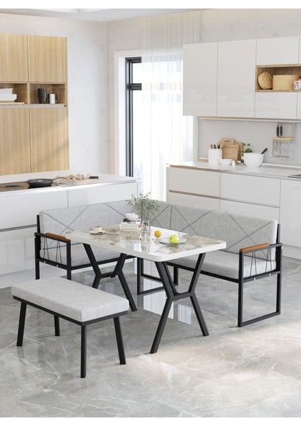 Src Serisi Mutfak, Balkon Köşe Takımı, 70 x 110 cm Efes Masalı - Açık Gri